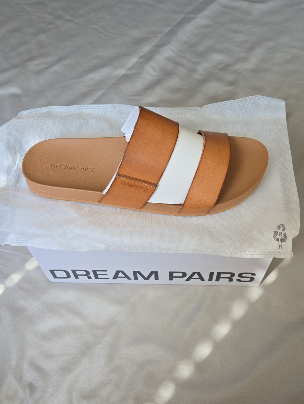 Dream Pairs Brown Double Strap Slide
